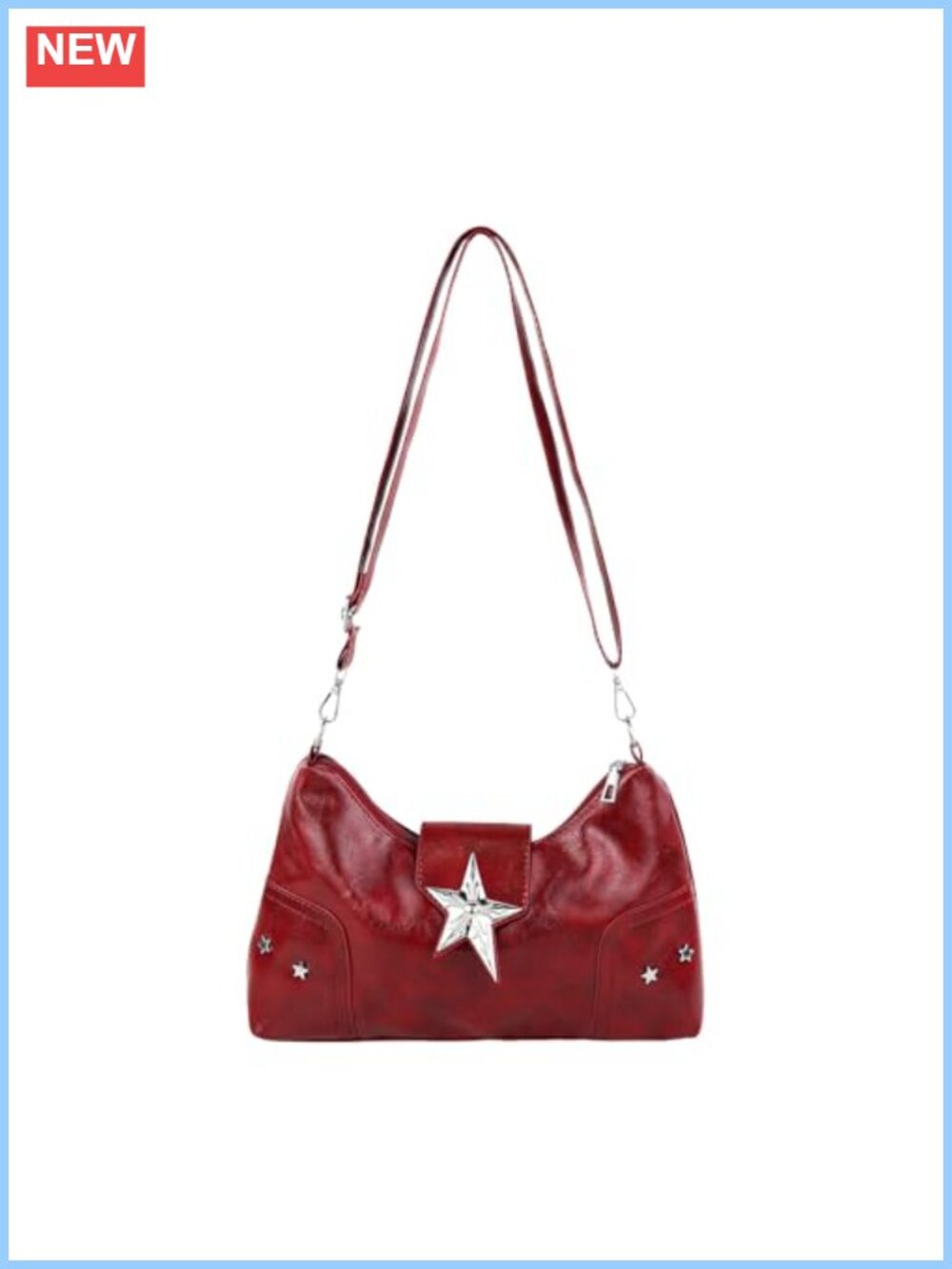 PU Leather Crossbody Hobo Bag Adjustable Strap Snap Star Closure Women's Purse